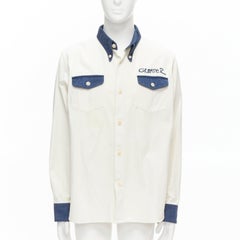 VISVIM Greaser off white cotton embroidered blue collar trucker shirt JP4 XL