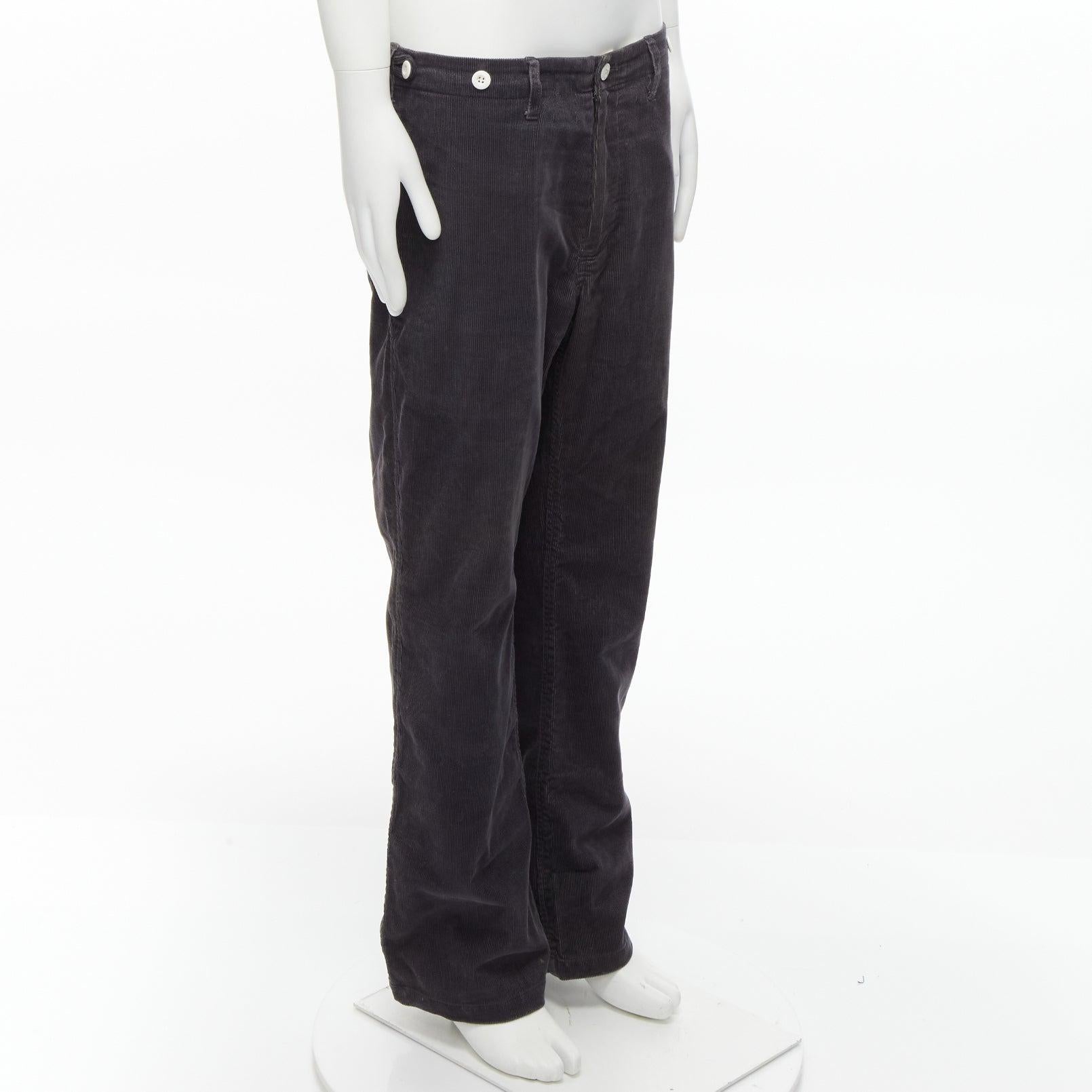 Black VISVIM grey cotton blend corduroy button embellished low rise wide pants L For Sale