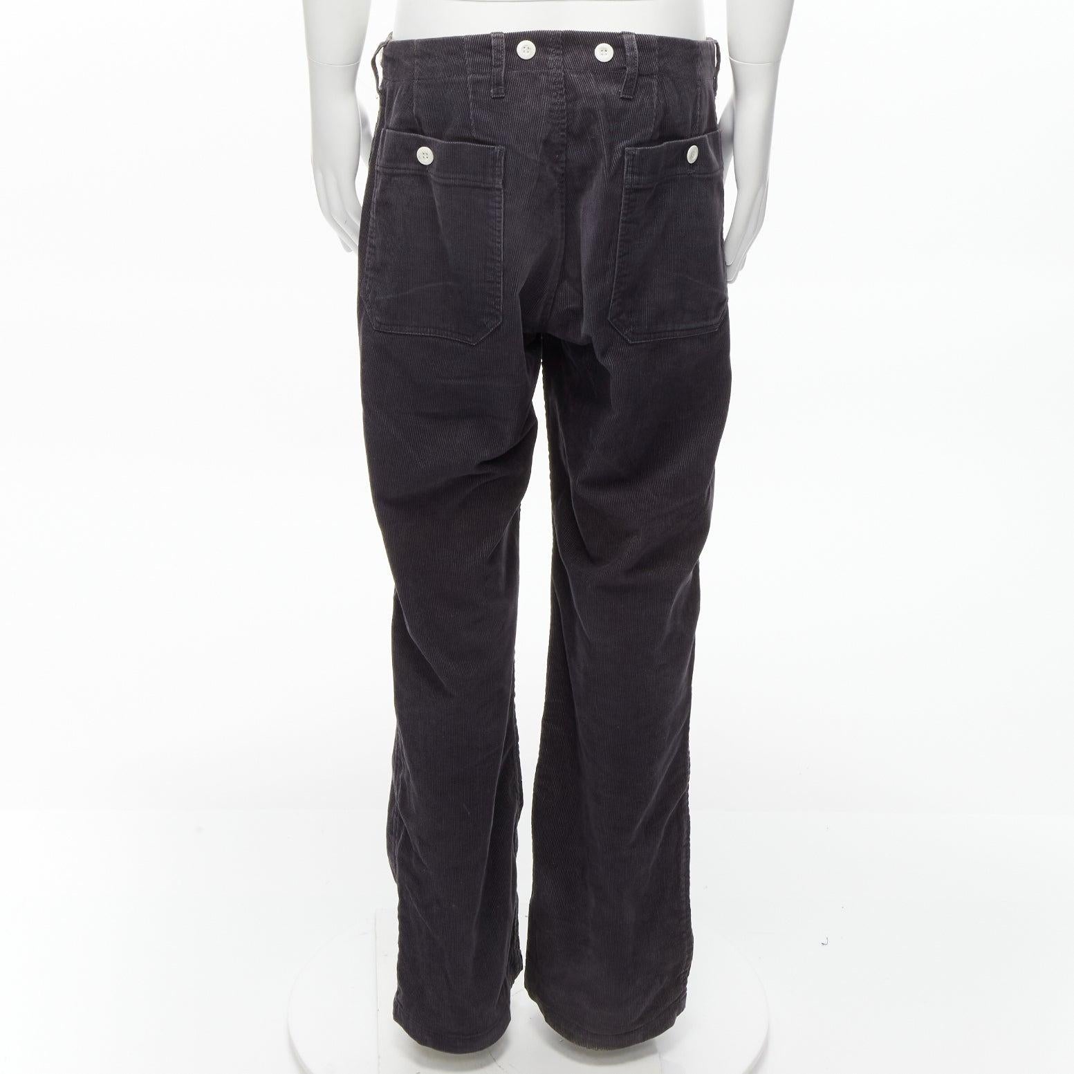 Men's VISVIM grey cotton blend corduroy button embellished low rise wide pants L For Sale
