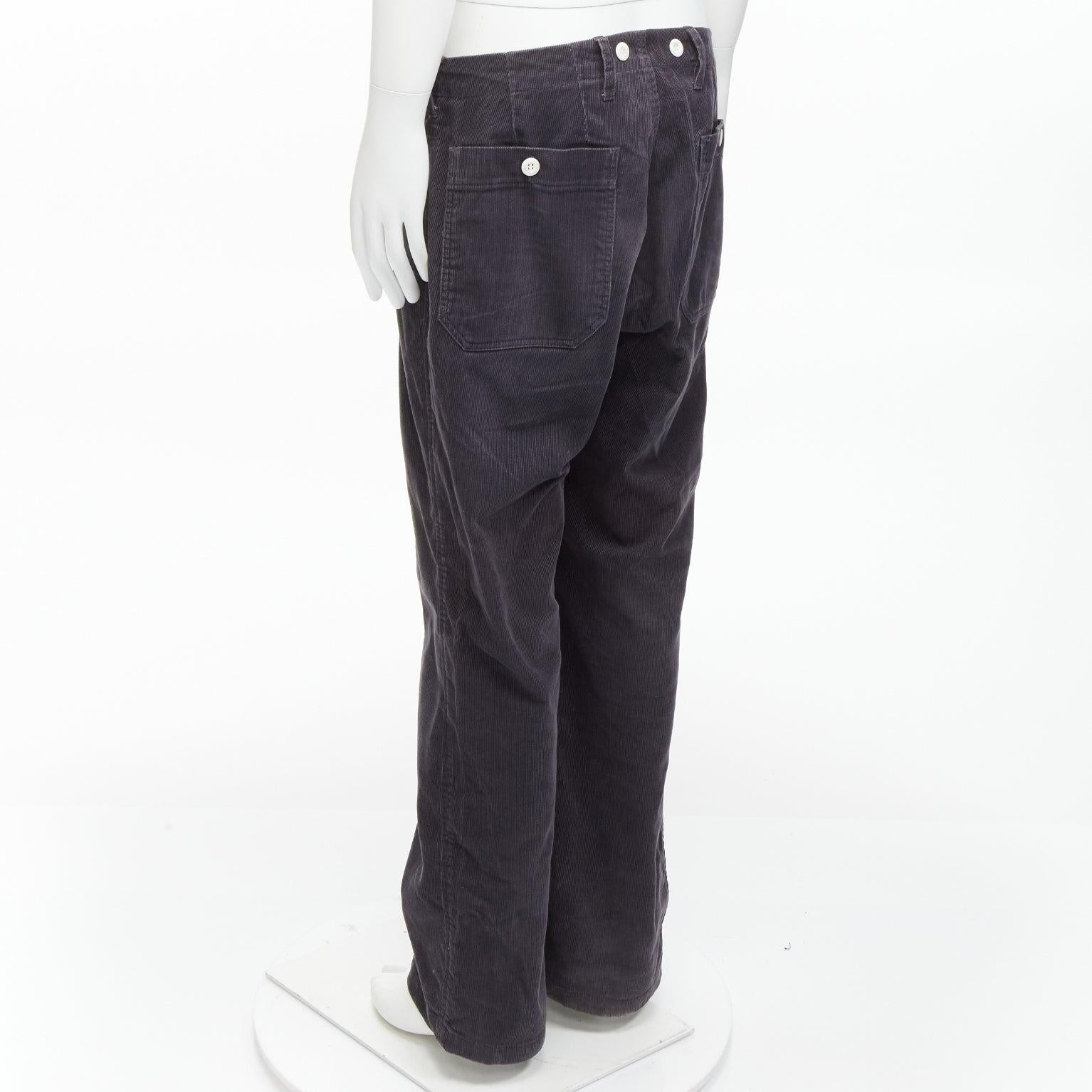 VISVIM grey cotton blend corduroy button embellished low rise wide pants L For Sale 1