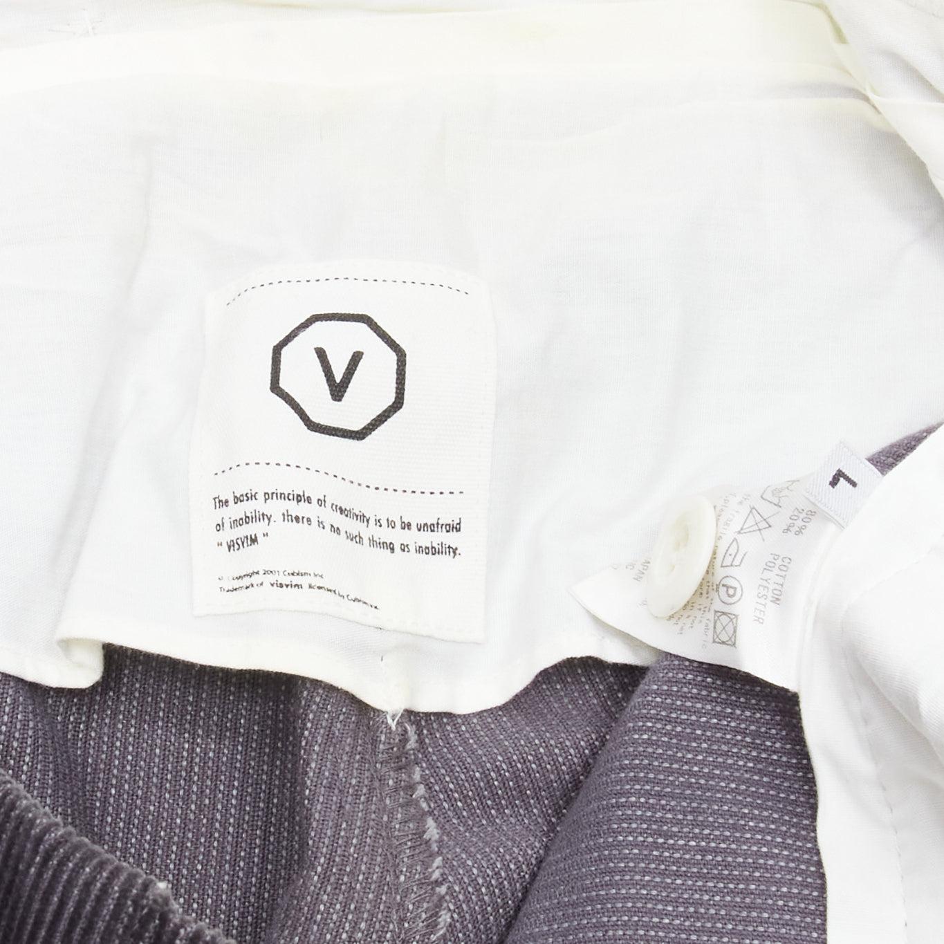 VISVIM grey cotton blend corduroy button embellished low rise wide pants L For Sale 3
