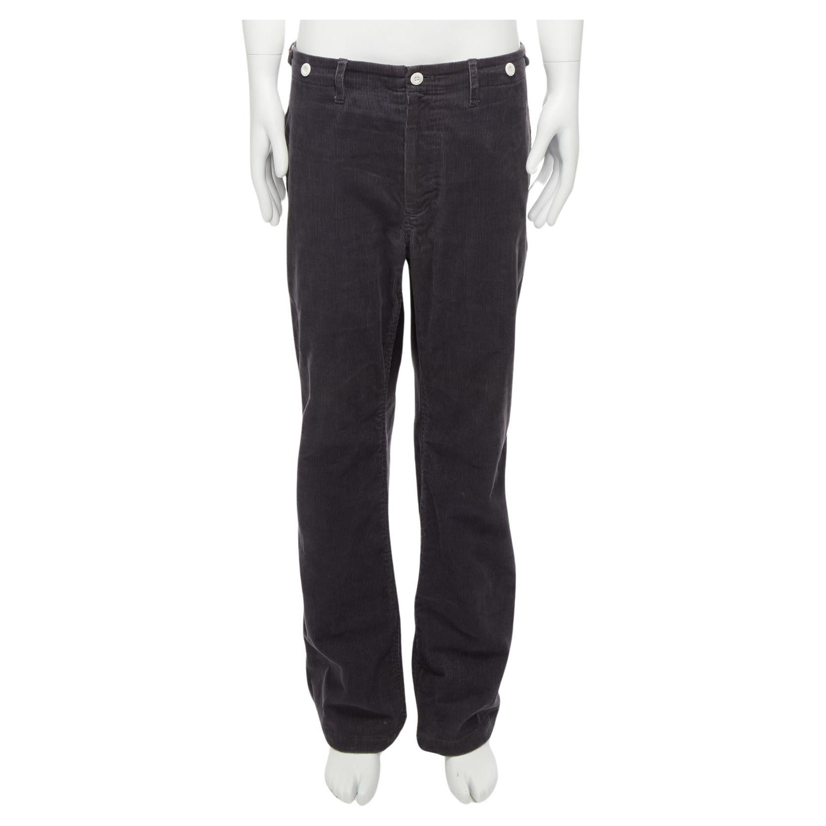 VISVIM grey cotton blend corduroy button embellished low rise wide pants L For Sale