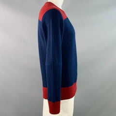 Visvim Navy Burgundy Color Block Wool Crew Neck Sweater, JP 3
