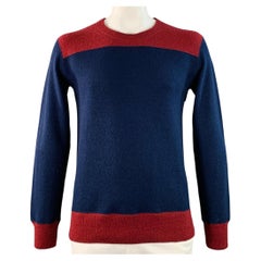 Visvim Navy Burgundy Color Block Wool Crew Neck Sweater, JP 3