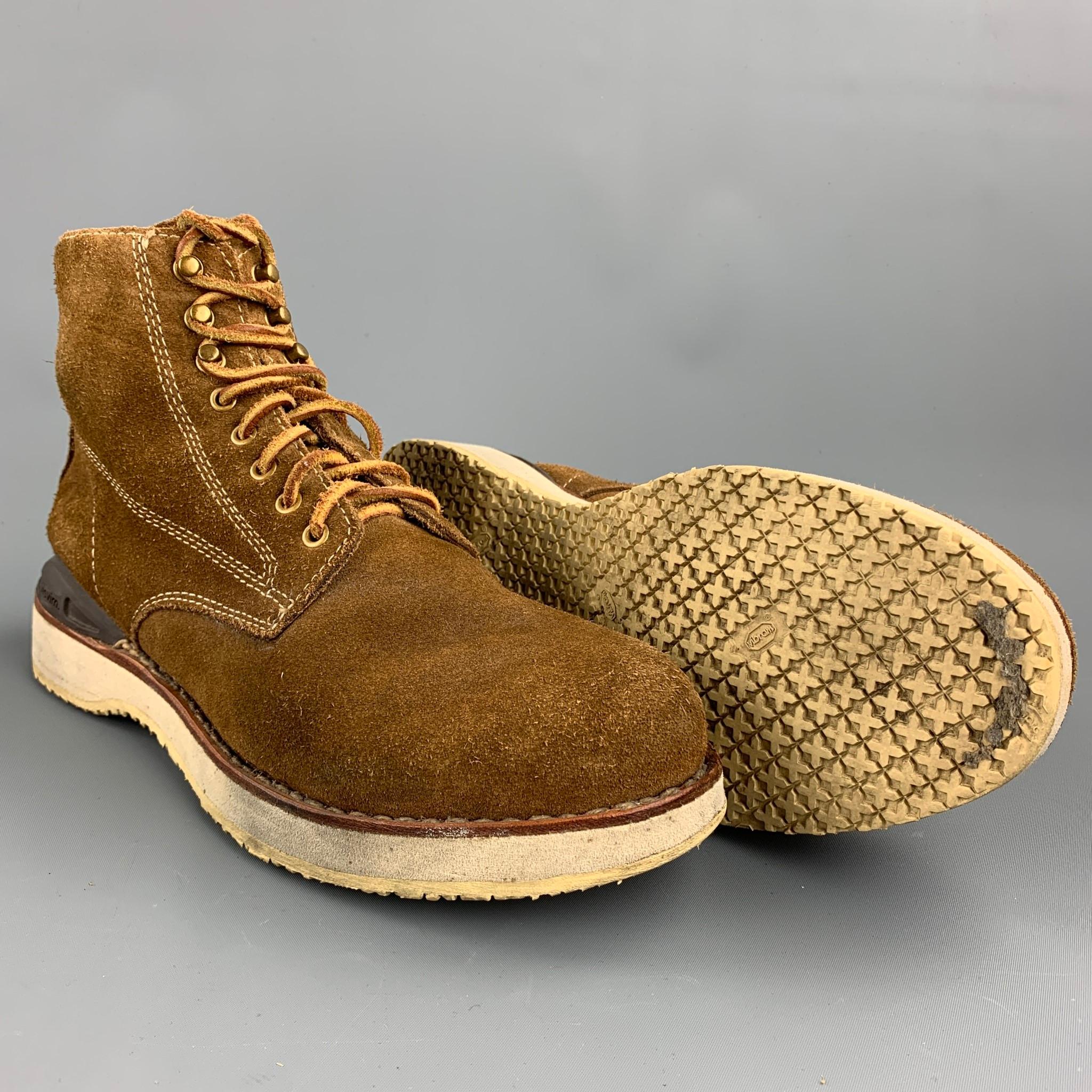 VISVIM Size 10 Brown Textured Suede Worker Lace Up Boots In Good Condition In San Francisco, CA