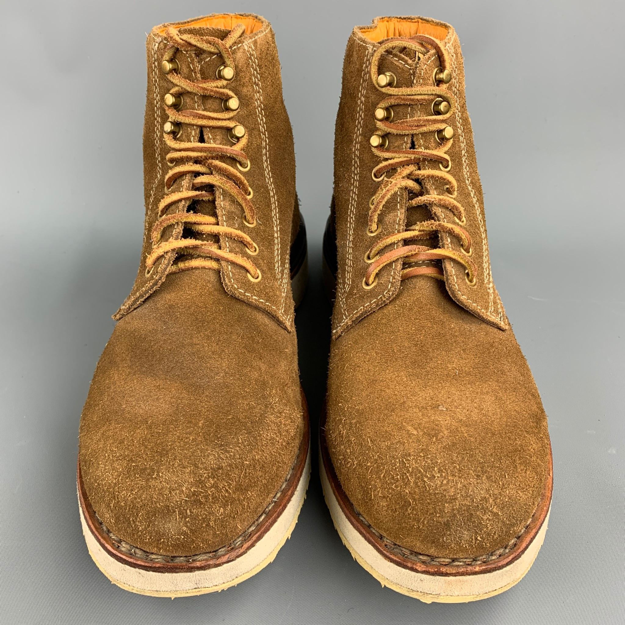 Men's VISVIM Size 10 Brown Textured Suede Worker Lace Up Boots