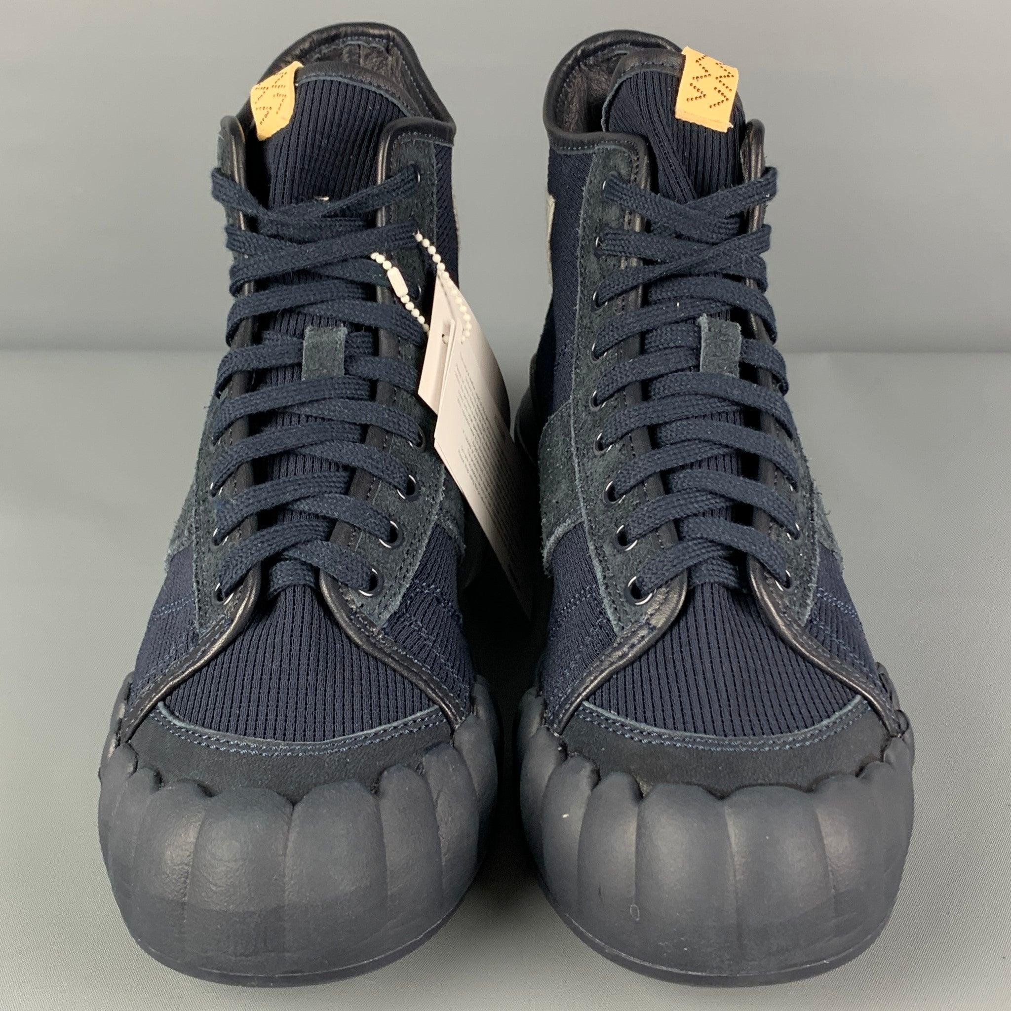 Men's VISVIM Size 10.5 Navy Mixed Material Lanier High-Top Sneakers For Sale