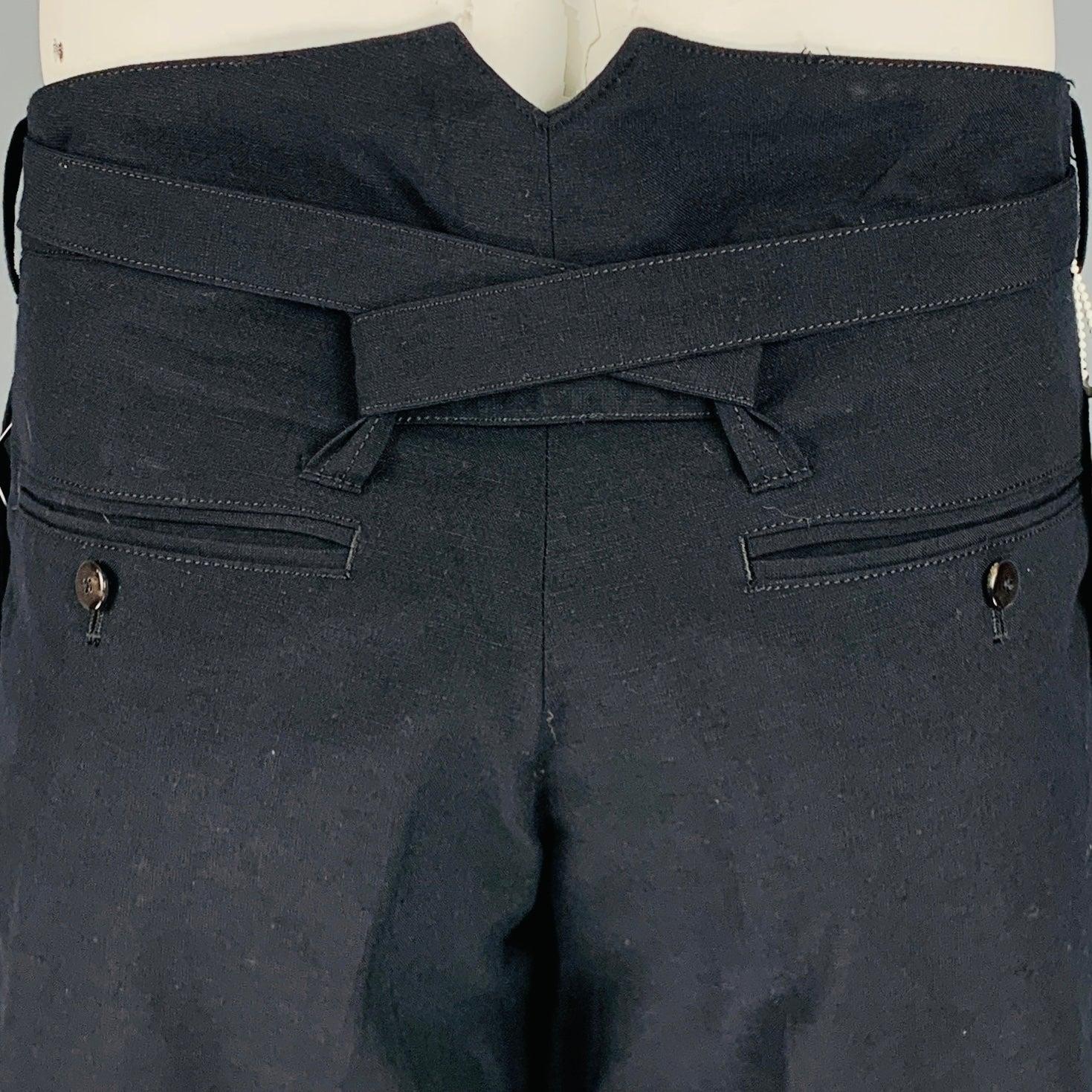 VISVIM Size L -Hakama Pants- Black Wool Linen Pleated Dress Pants In Good Condition For Sale In San Francisco, CA