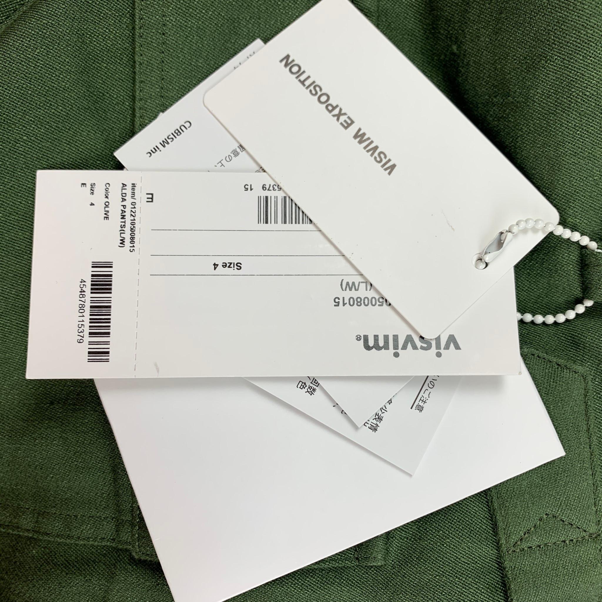 VISVIM Size L Olive Linen Blend Zip Fly Alda Pants In New Condition In San Francisco, CA