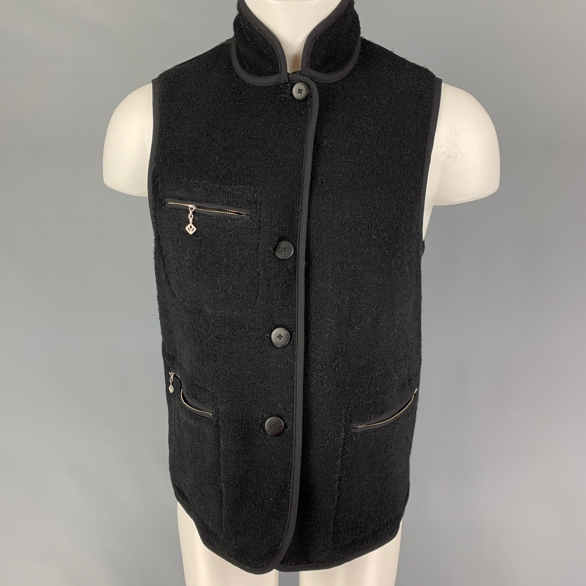 Men's VISVIM Size M Black Textured Wool Buttoned Reversible Boa Vest For Sale