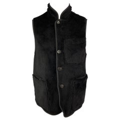 VISVIM - Gilet Boa réversible en laine texturée noire boutonné, taille M