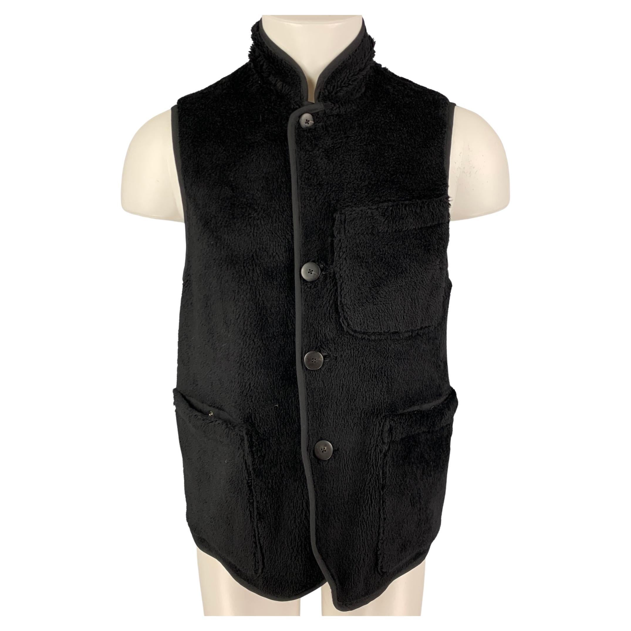 VISVIM Size M Black Textured Wool Buttoned Reversible Boa Vest For