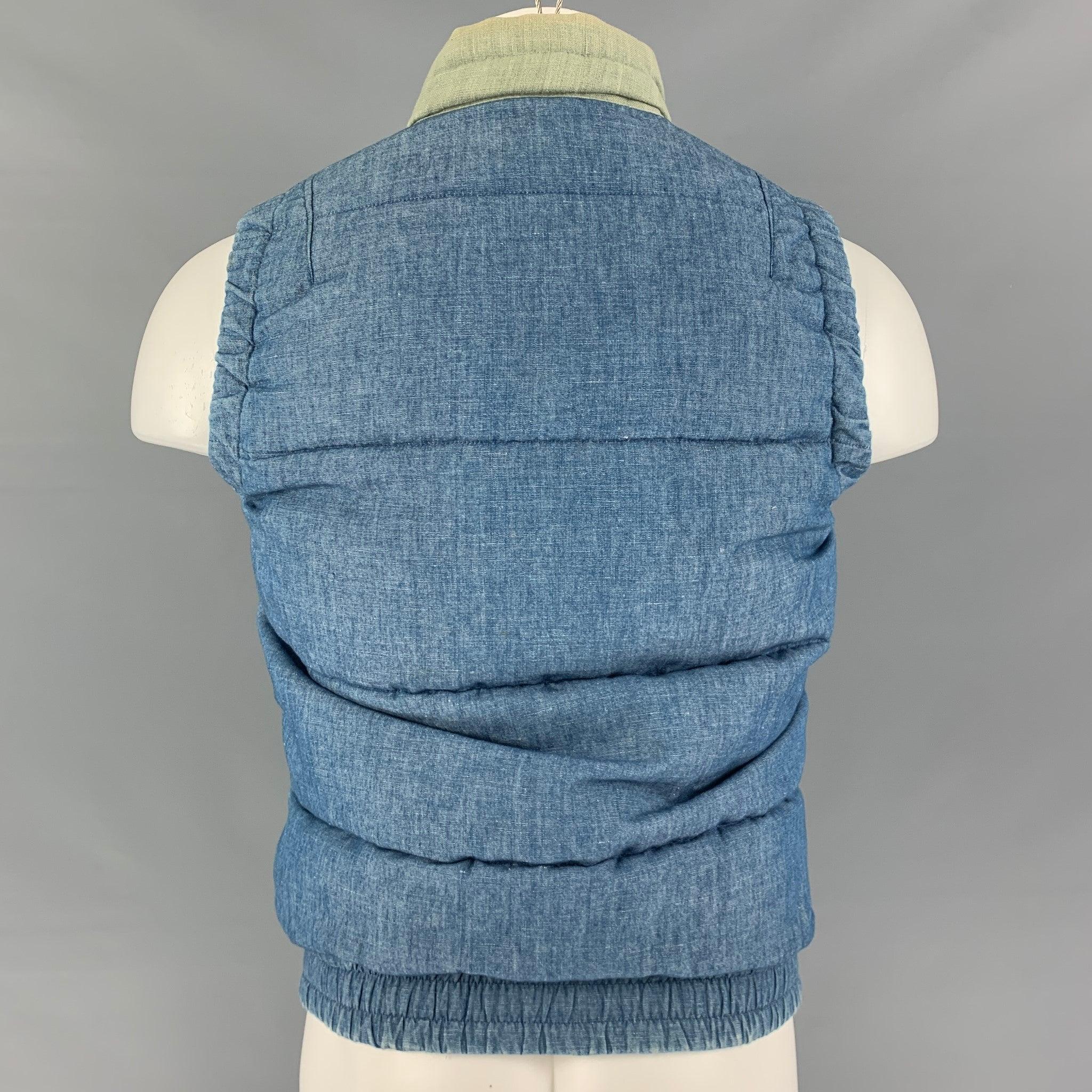 Men's VISVIM Size S Blue Orange Color Block Cotton Linen Reversible Vest For Sale