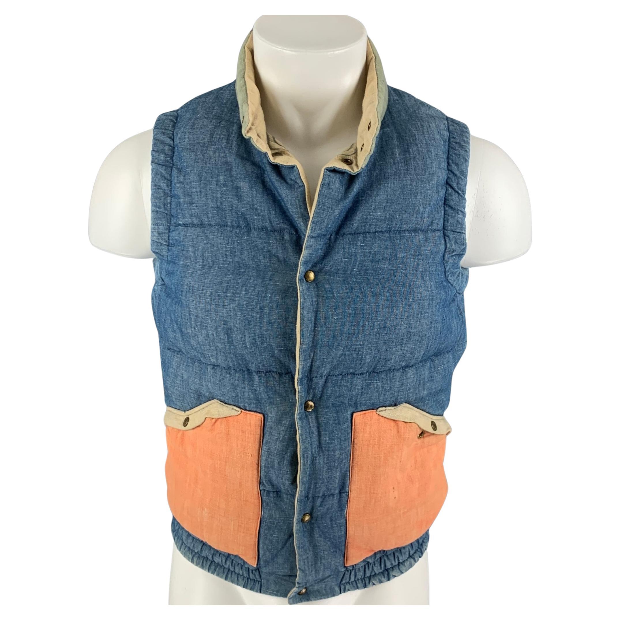 VISVIM Größe S Blau Orange Farbe Block Baumwolle Leinen Reversible Vest