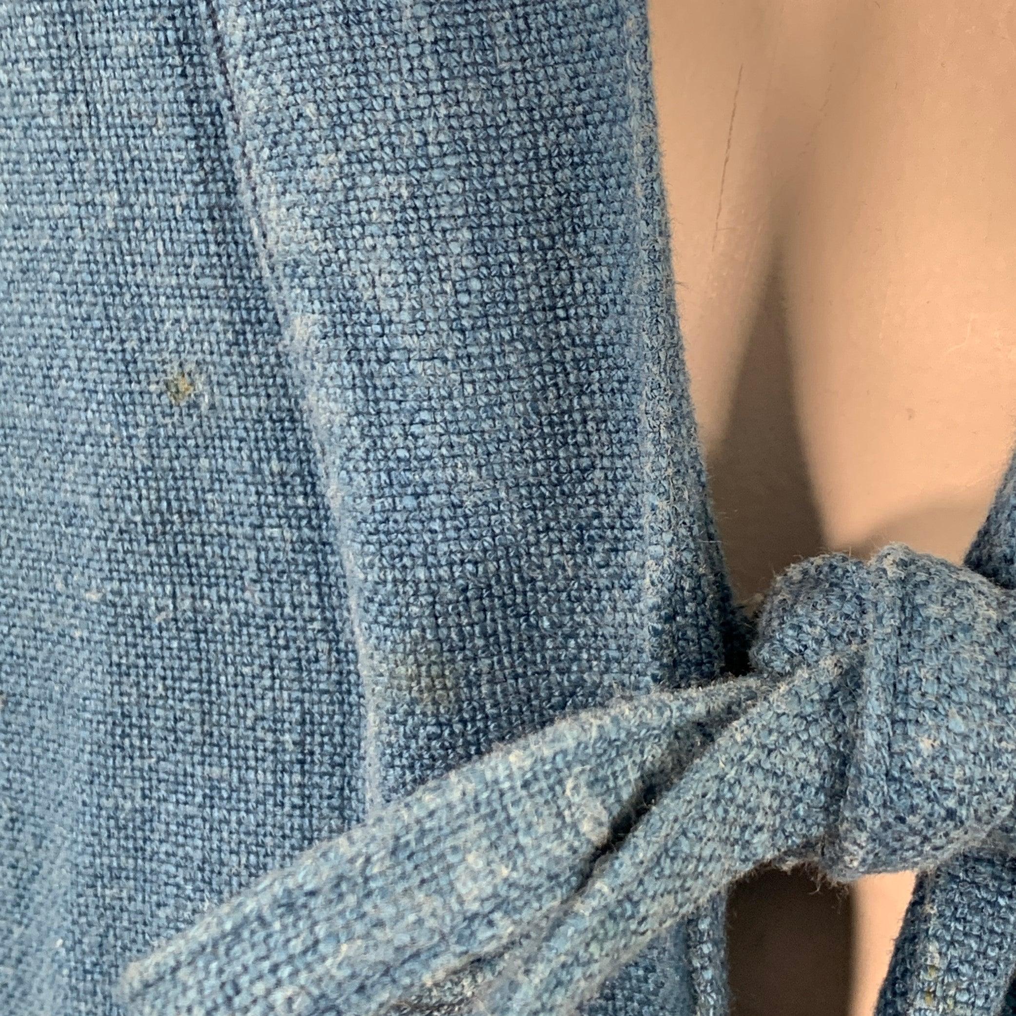 Men's VISVIM Size XL Lhamo Blue Woven Rayon Linen Collarless Long Sleeve Shirt