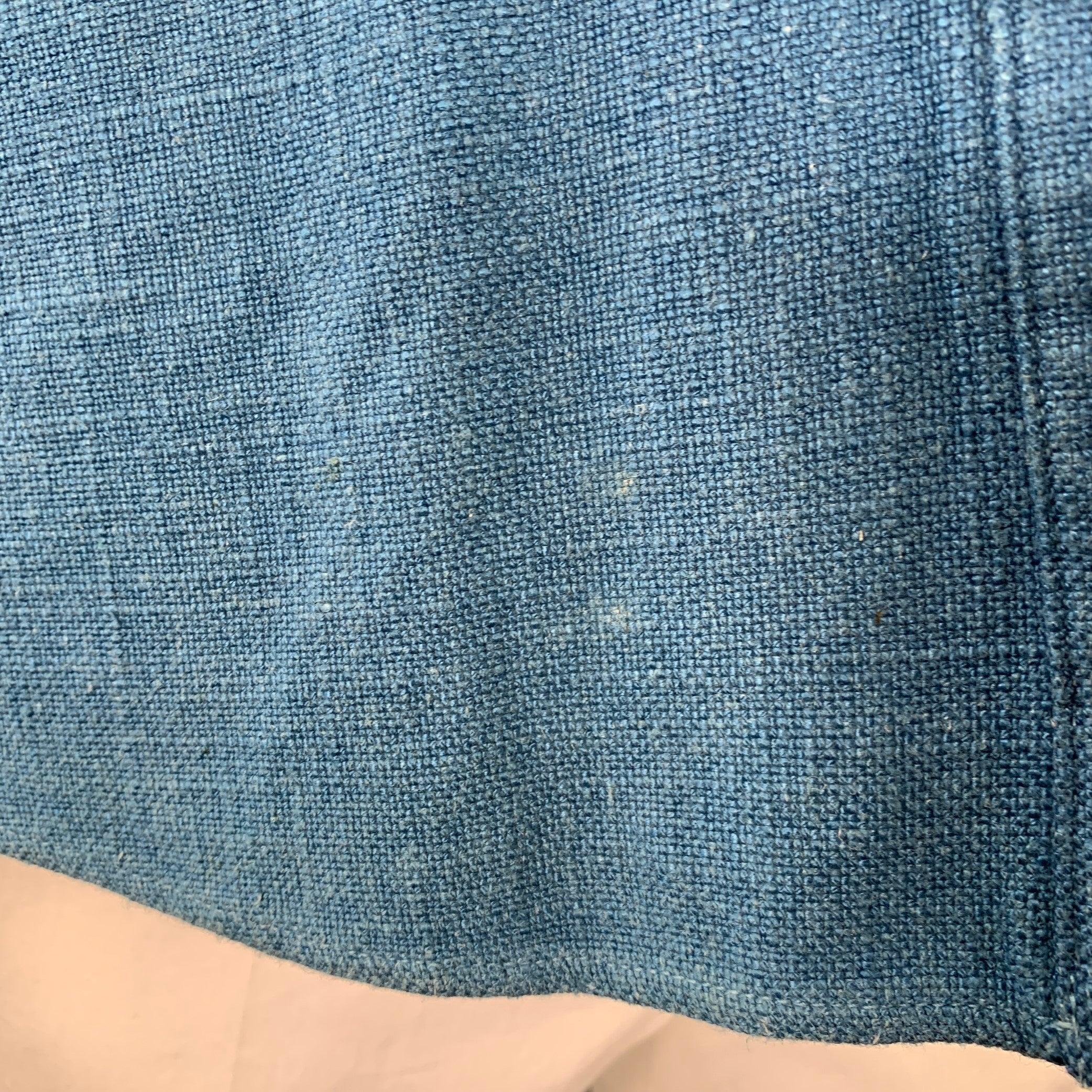 VISVIM Size XL Lhamo Blue Woven Rayon Linen Collarless Long Sleeve Shirt 1