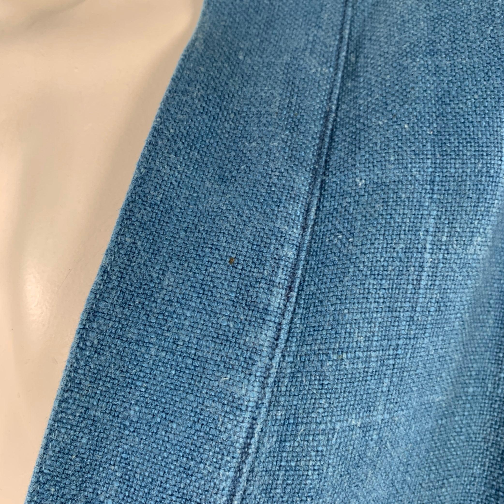 VISVIM Size XL Lhamo Blue Woven Rayon Linen Collarless Long Sleeve Shirt 2