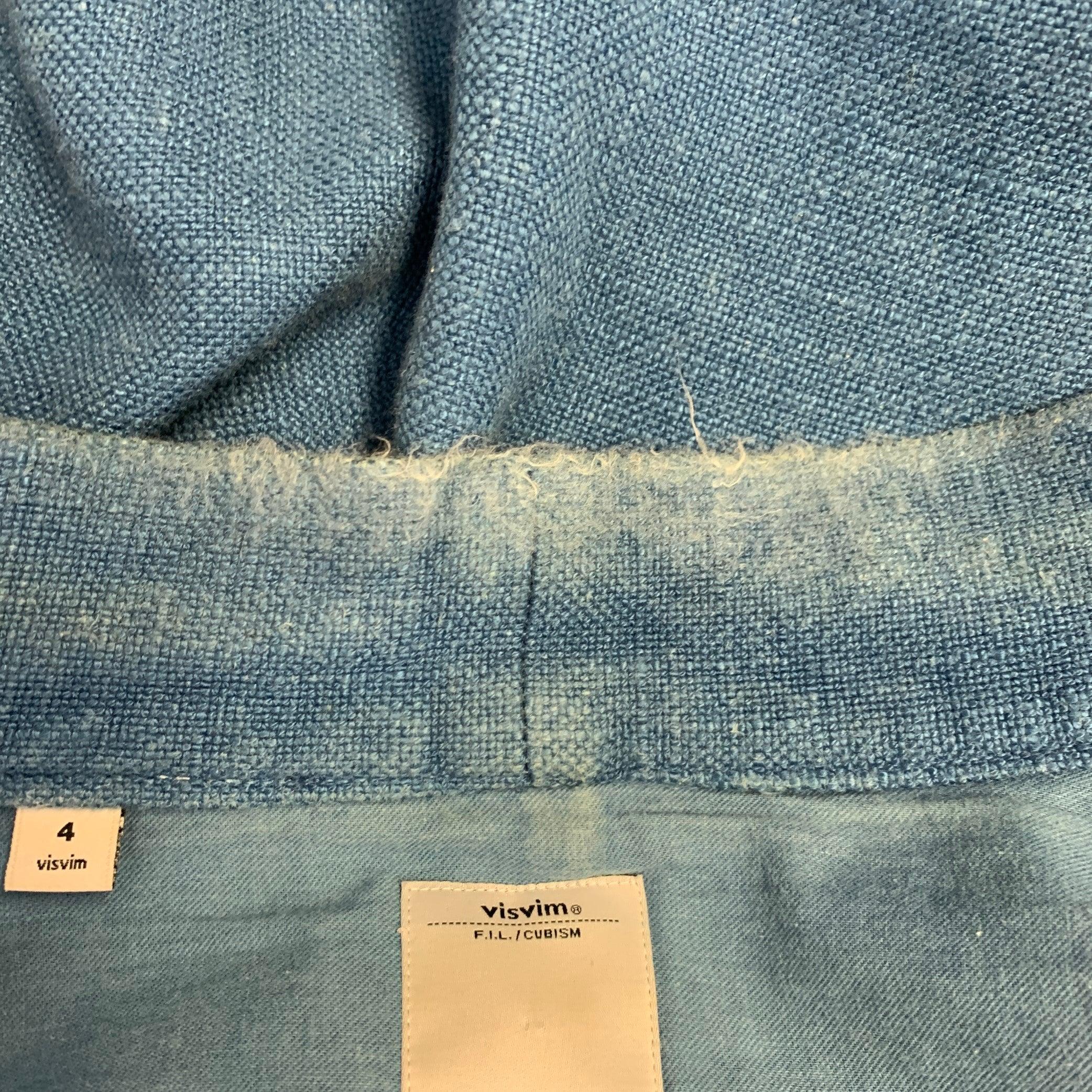 VISVIM Size XL Lhamo Blue Woven Rayon Linen Collarless Long Sleeve Shirt 4
