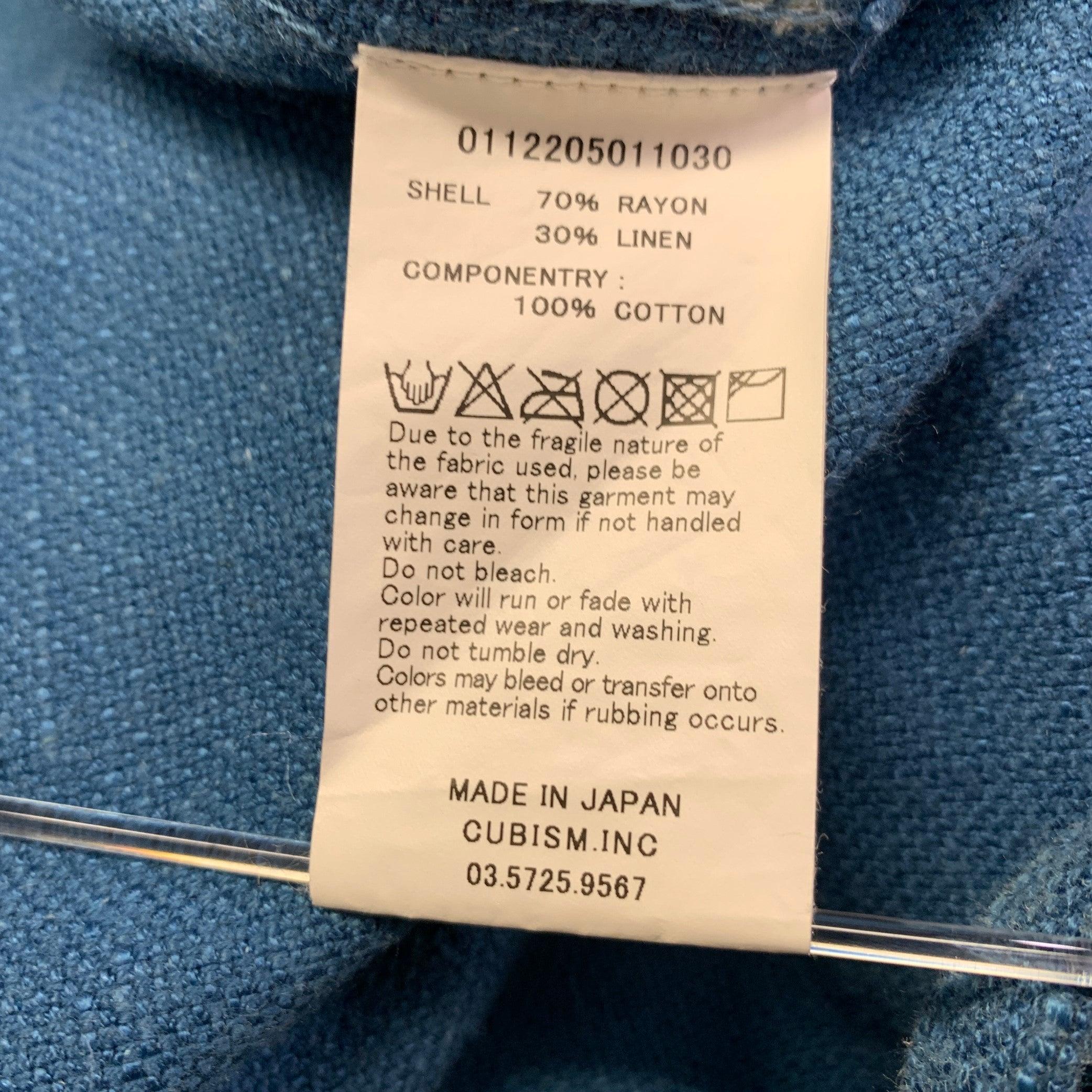 VISVIM Size XL Lhamo Blue Woven Rayon Linen Collarless Long Sleeve Shirt 5