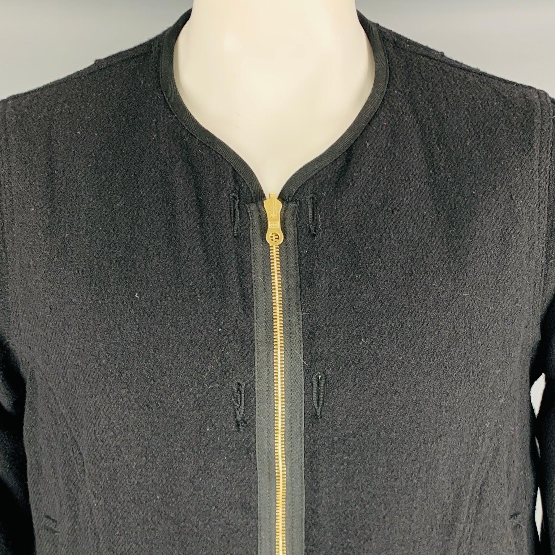 VISVIM -Wawona Down Jacket -Size L Black Beige Tweed Wool Linen Zip Up Coat In Good Condition For Sale In San Francisco, CA