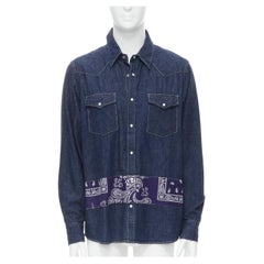 VISVIMWMV gewaschenes blau-blaues helles Baumwollband mit Bandana-Patchwork-Westhemd JP4 XL