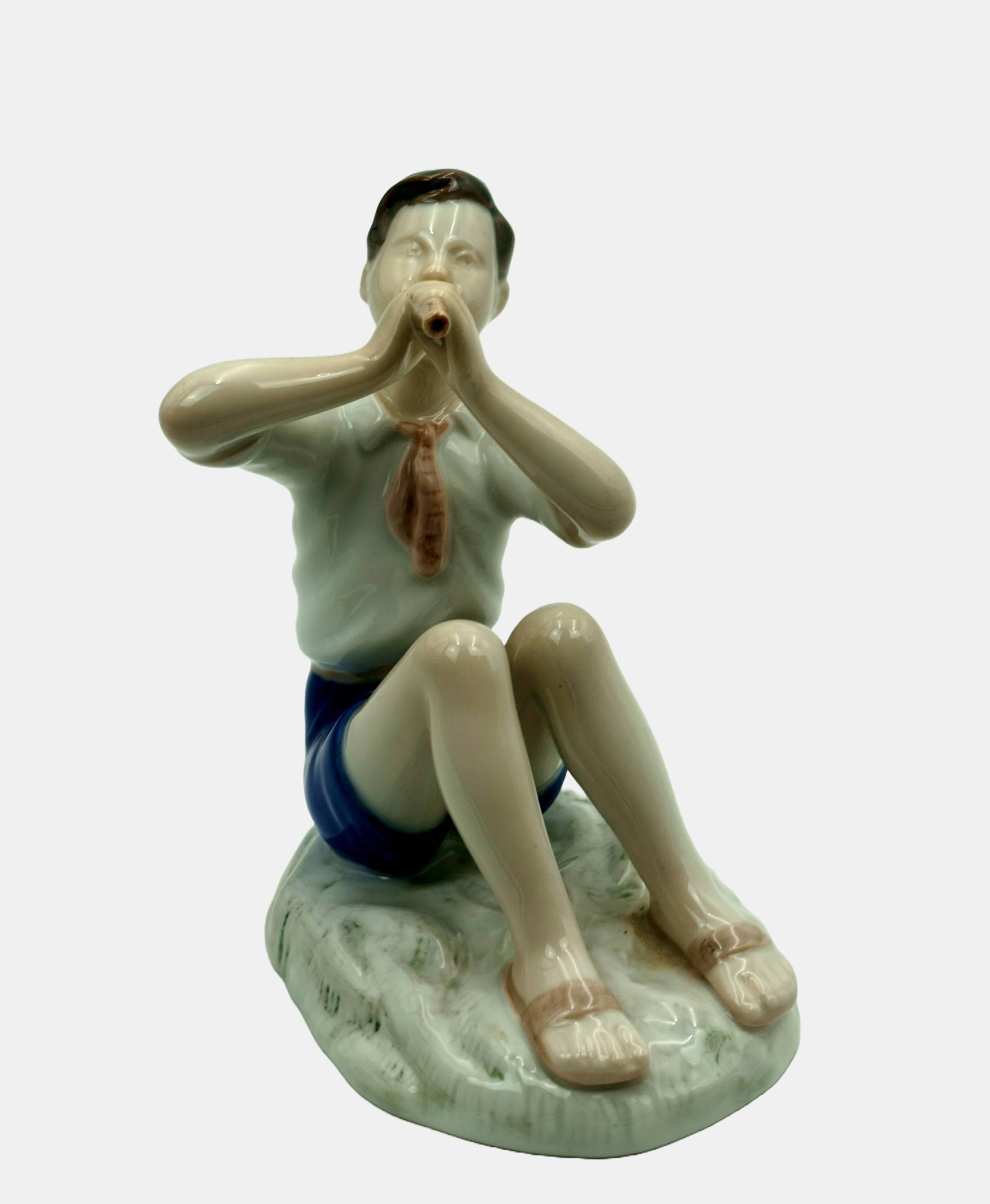 Bing & Grondahl Figure Boy playing the flute / - The lightness of tones - - Sculpture by Vita Birgitte Thymann