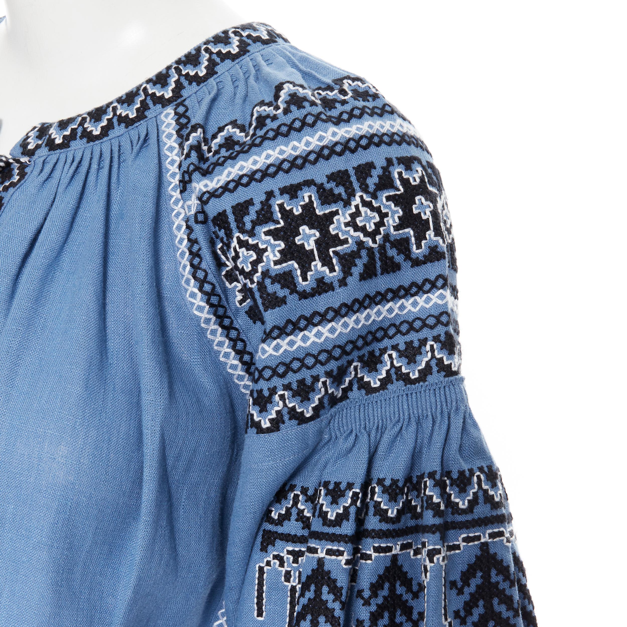 VITA KIN blue linen black white ethnic embroidered puff sleeve belted dress XS
Brand: Vita Kin
Model Name / Style: Ethnic dress
Material: Linen
Color: Blue
Pattern: Geometric
Extra Detail: Pom Pom tie front closure. Voluminous puff sleeves. Button