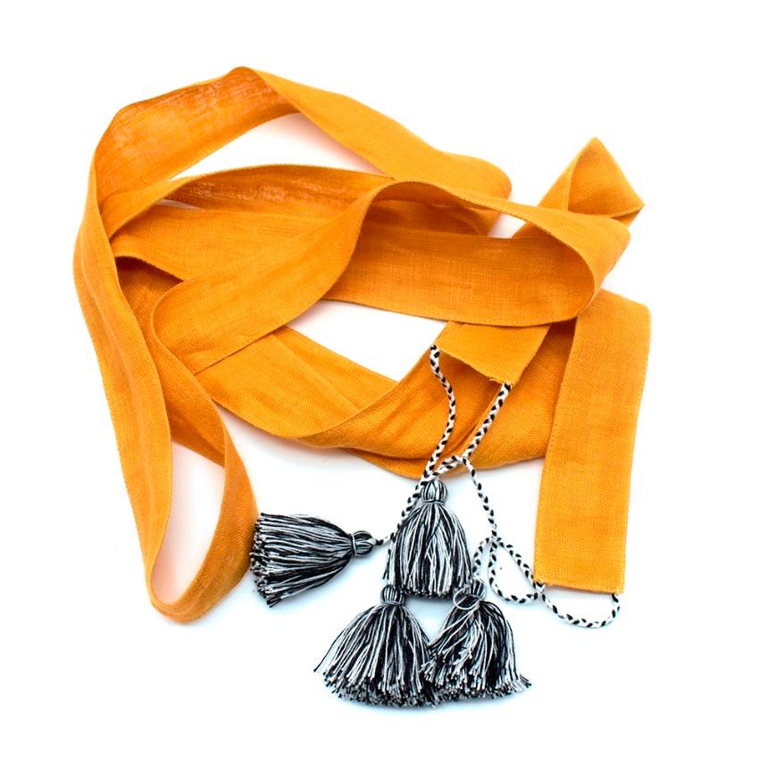 Vita Kin Golden Orange Linen Embroidered Belted Midi Dress - Size M 3