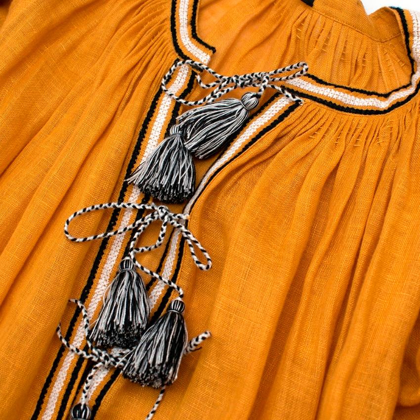 Vita Kin Golden Orange Linen Embroidered Belted Midi Dress - Size M In Excellent Condition In London, GB