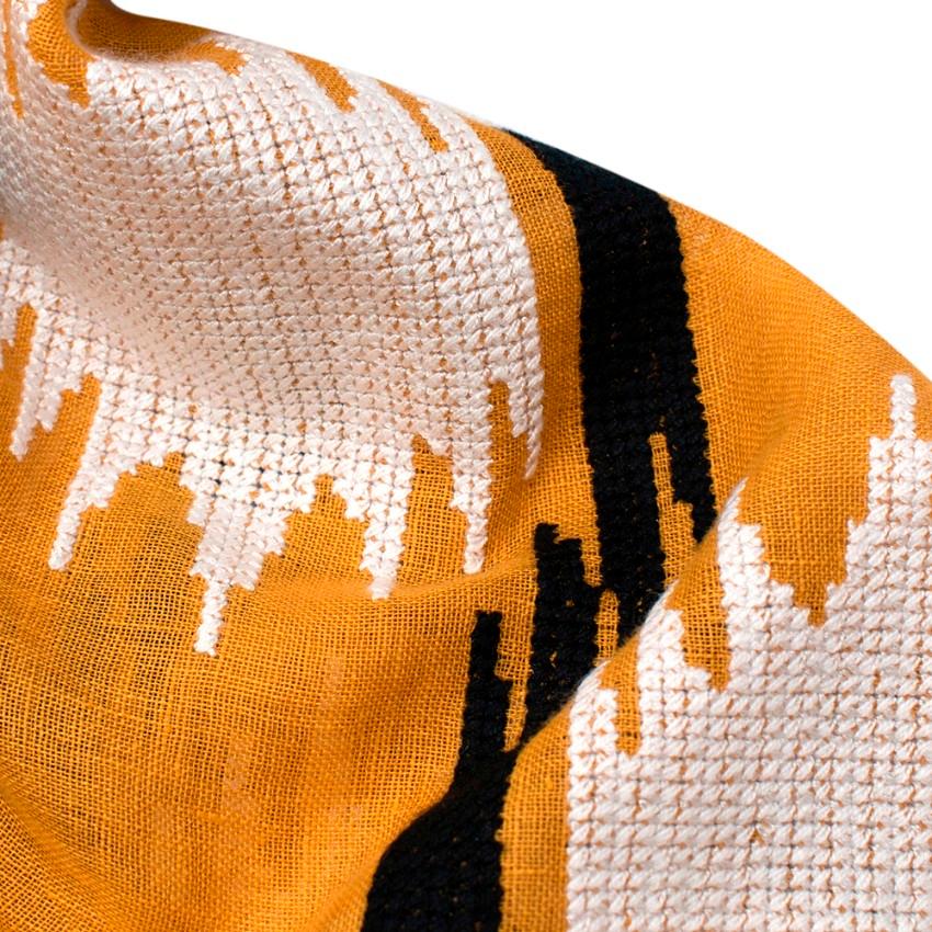 Women's Vita Kin Golden Orange Linen Embroidered Belted Midi Dress - Size M