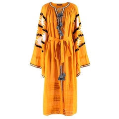 Vita Kin Golden Orange Linen Embroidered Belted Midi Dress - Size M