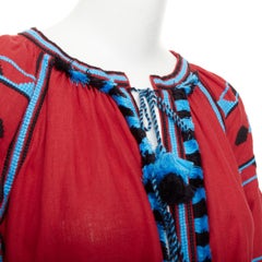 VITA KIN linen blue folk ethnic embroidery belted boho peasant kaftan dress S/D