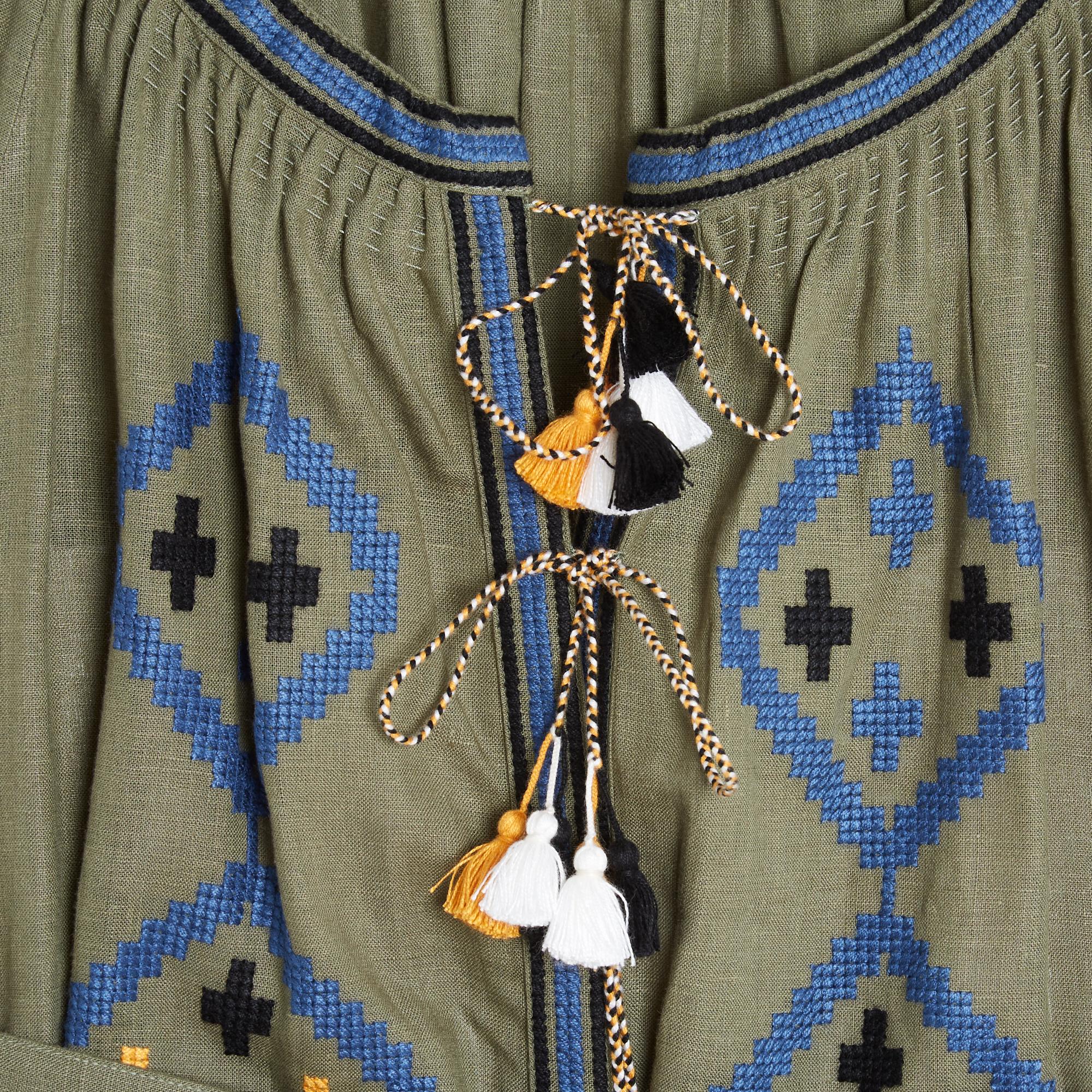 Vita Kin Robe Lin Taille Standard SD Khaki Black Linen Ethnic Dress Size M L In Excellent Condition For Sale In PARIS, FR