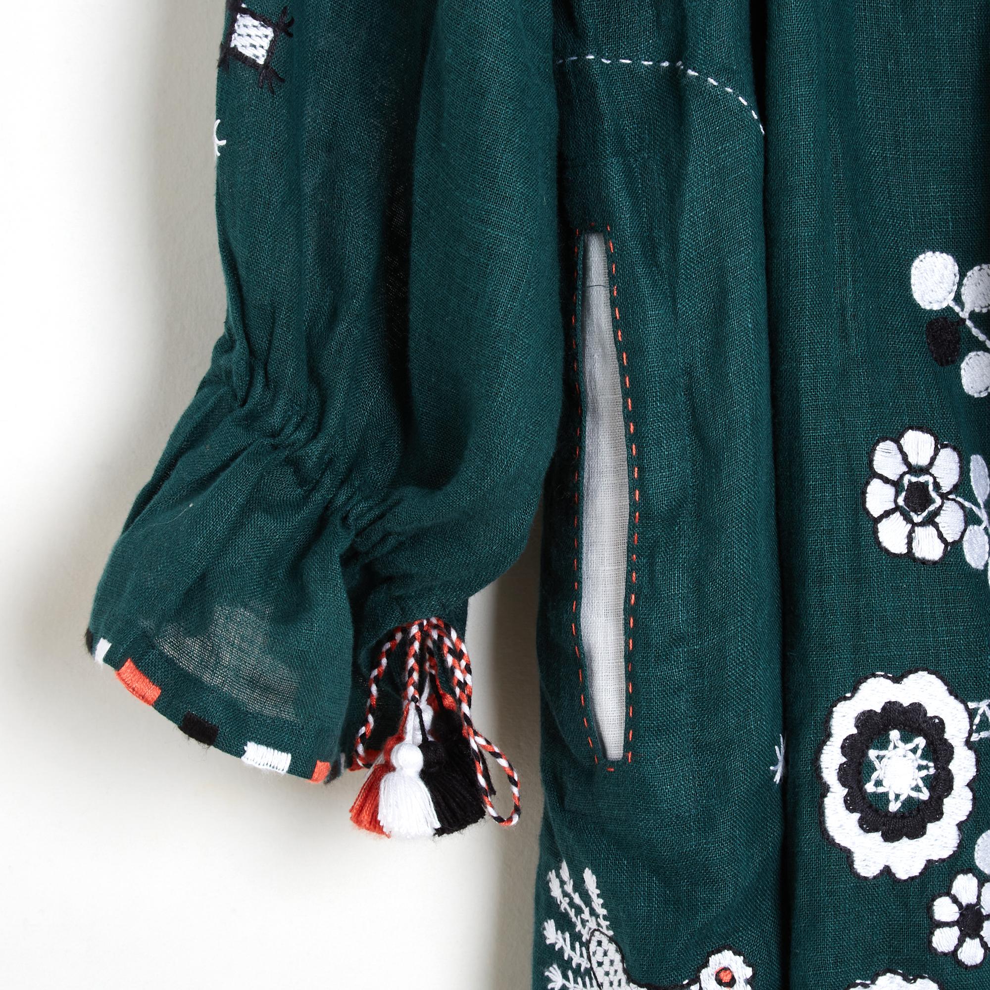 Vita Kin Robe Lin Taille Standard SD Khaki Black Linen Ethnic Dress Size M L In Excellent Condition For Sale In PARIS, FR