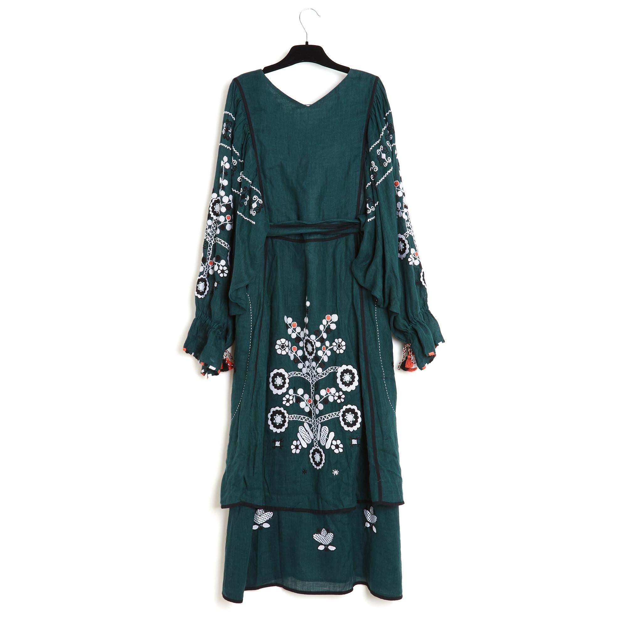 Vita Kin Robe Lin Taille Standard SD Khaki Black Linen Ethnic Dress Size M L For Sale 1