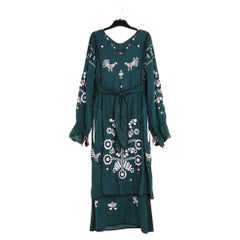 Vita Kin Robe Lin Taille Standard SD Khaki Black Linen Ethnic Dress Size M L