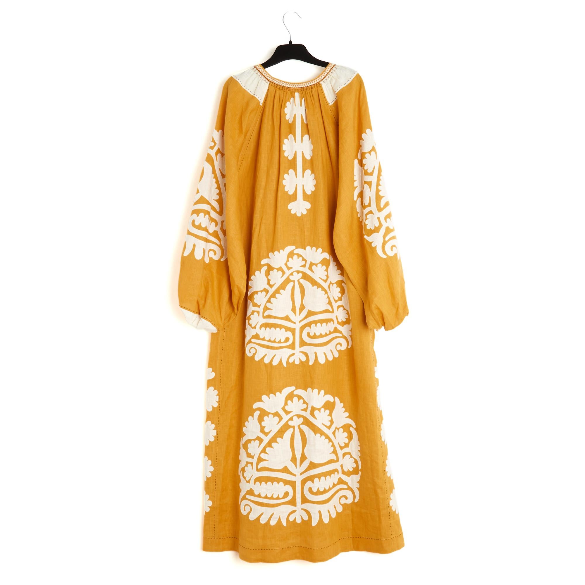 Vita Kin Robe Oversize Lin FR38 Saffron Linen Shalimar Maxi Dress UK8 US6 For Sale 1