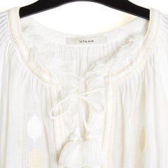 VITA Kin Top Lin Taille Standard SD Ecru beige Leinen Bluse mit Stickerei Größe M L