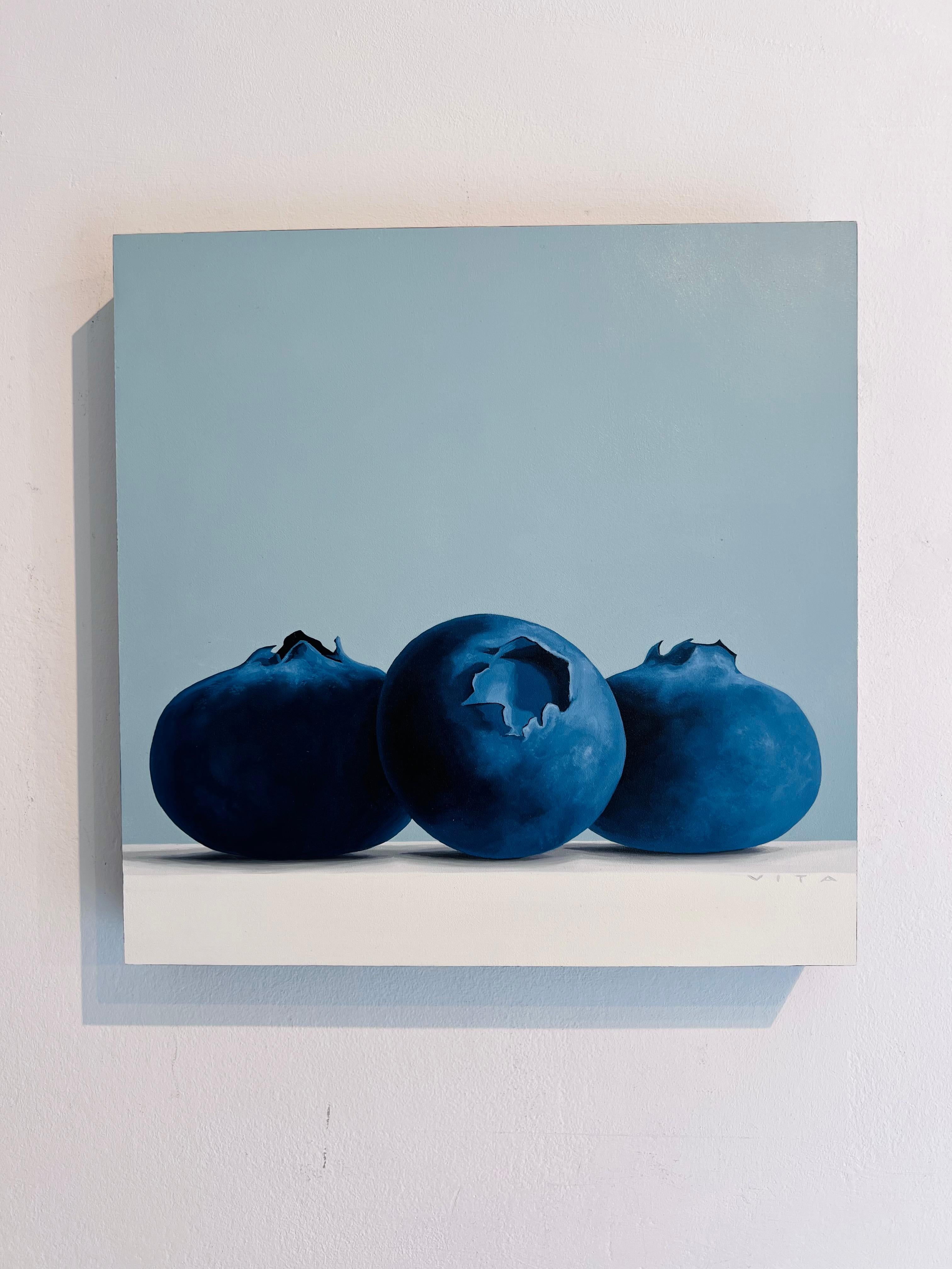 Blueberries - original hyperrealistic still life oil painting - contemporary art - Impressionist Art by Vita Kobylkina 
