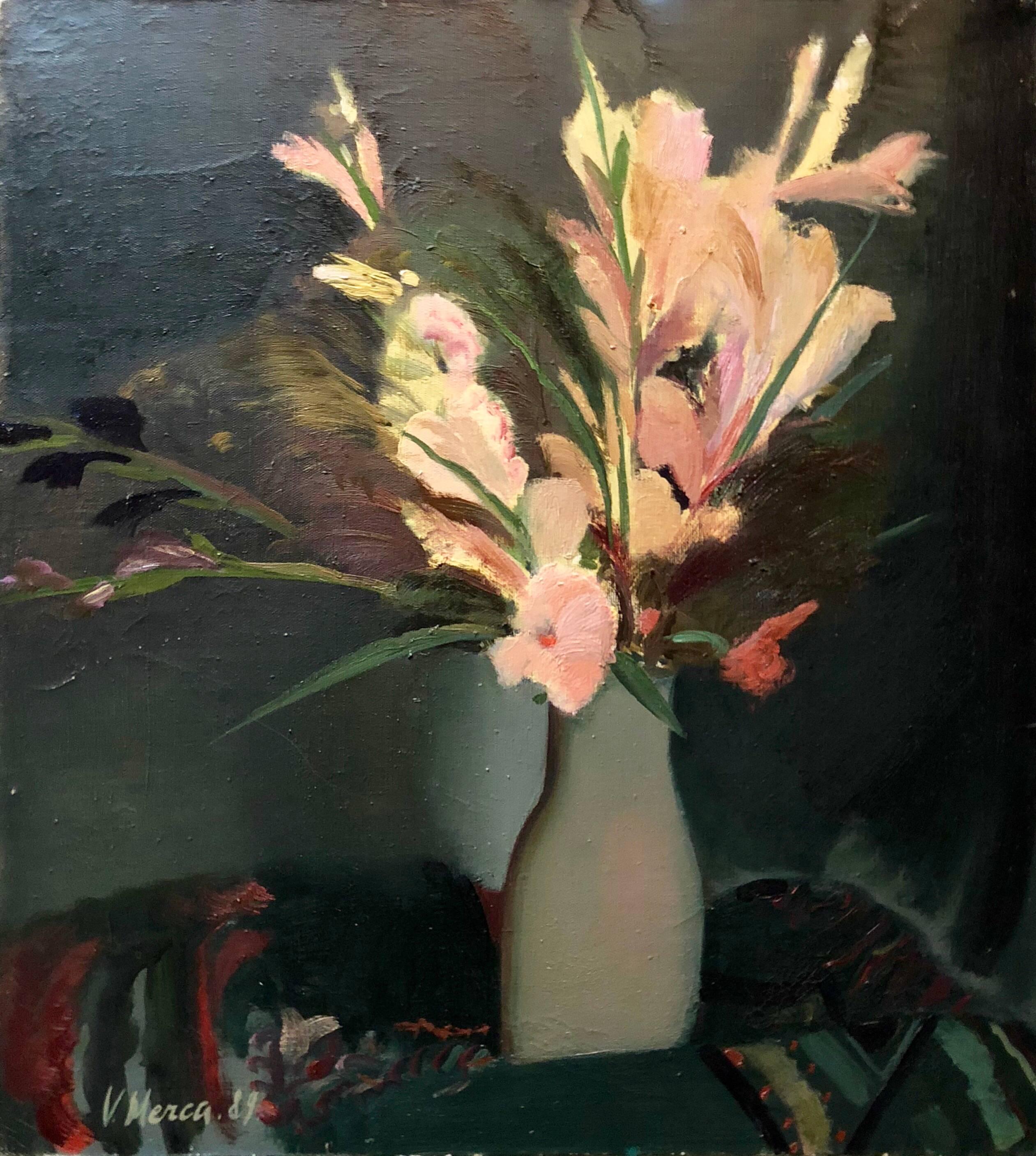 Peinture à l'huile florale moderniste lituanienne - Bouquet de fleurs