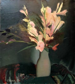 Vintage Bouquet of Flowers Latvian Modernist Floral Oil Painting