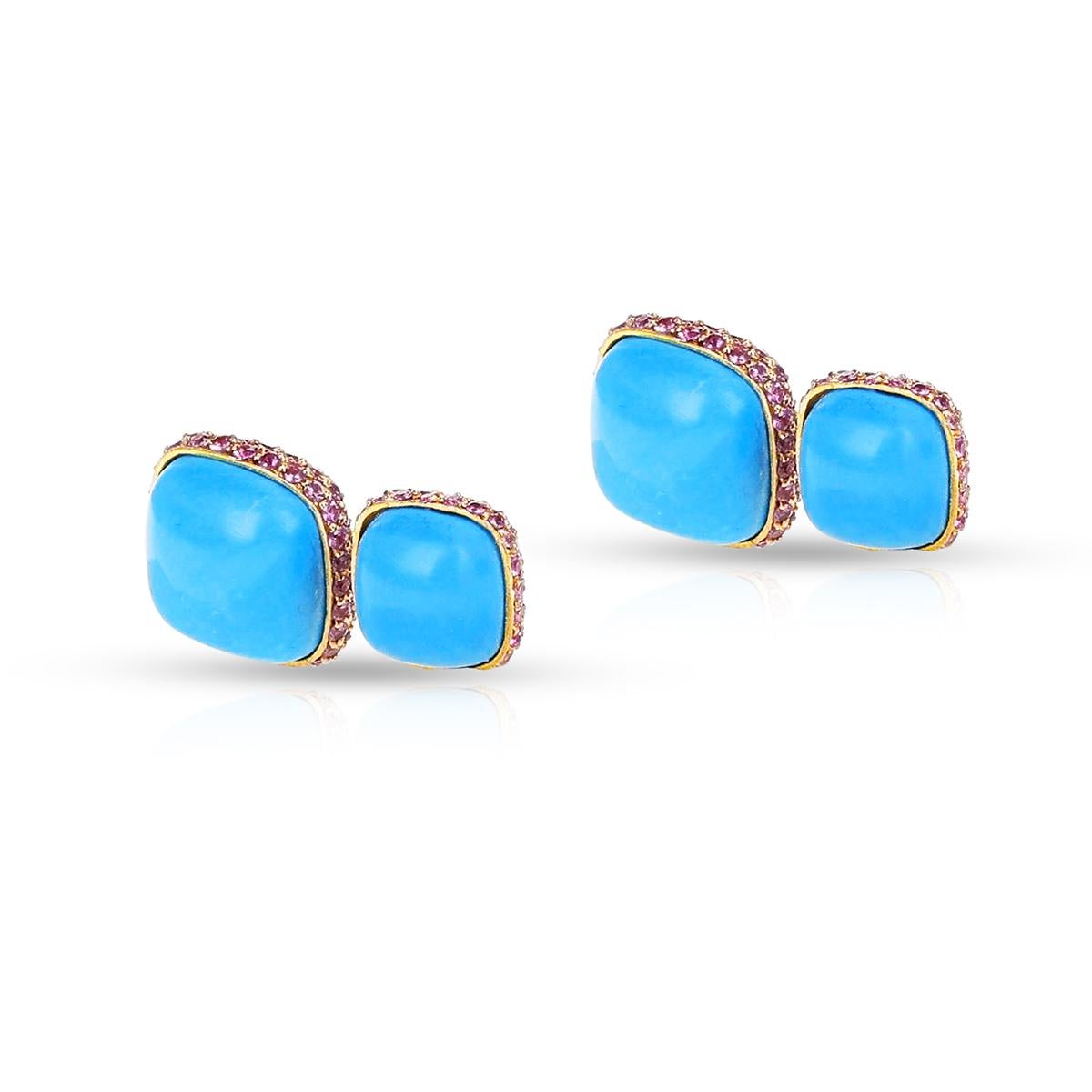 Vita Turquoise and Pink Sapphire Cufflinks, 18k In Excellent Condition For Sale In New York, NY