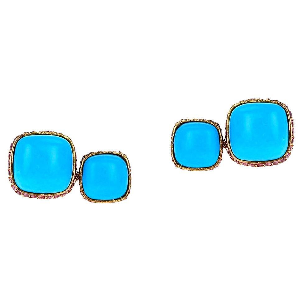 Vita Turquoise and Pink Sapphire Cufflinks, 18k For Sale