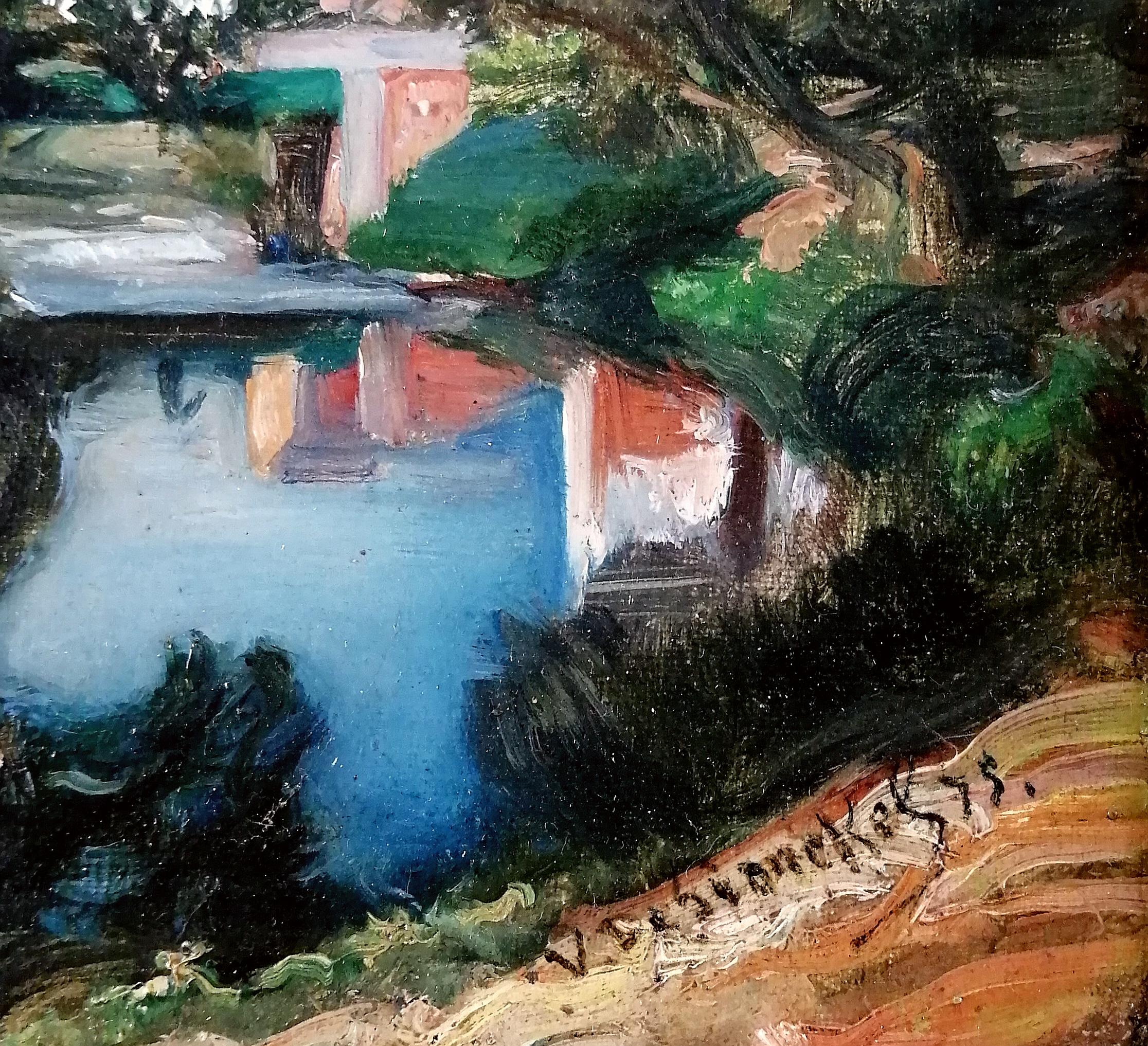 Très belle huile sur panneau signée et datée de 1875 représentant un paysage fluvial, par l'artiste belge Vital de Gronckel.

Œuvre impressionniste précoce d'excellente qualité, présentée dans un cadre doré Barbizon orné. Signé et daté en bas à
