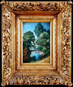 River Landscape - 19th Century Antique Belgian Impressionist Oil Painting