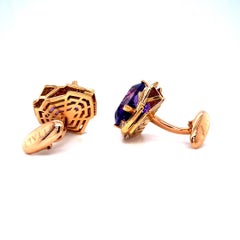 Boutons de manchette en or rose 18 carats avec améthyste et diamants