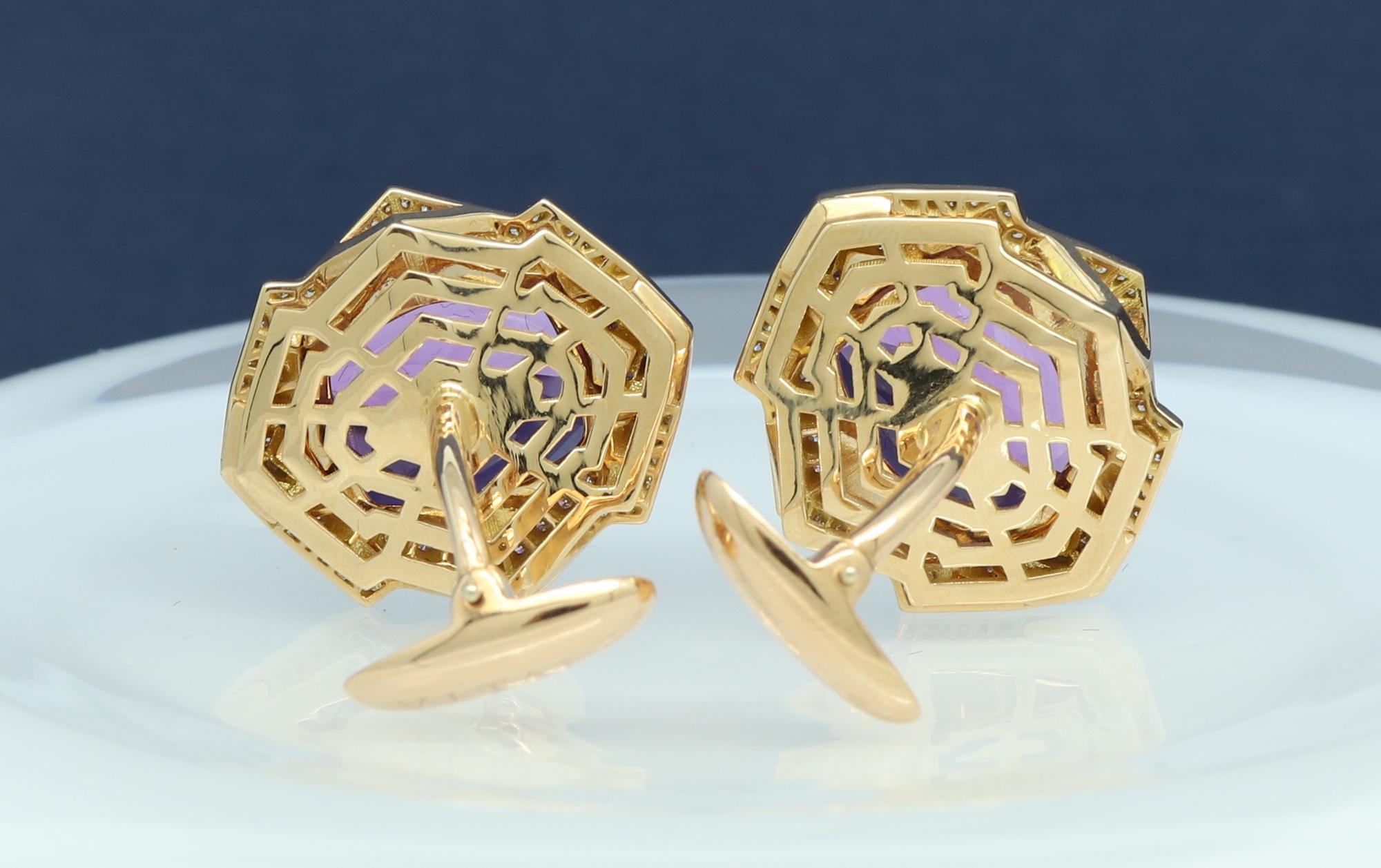 18 Karat Rose Gold Amethyst Diamond Cufflinks In New Condition For Sale In Monte-Carlo, MC