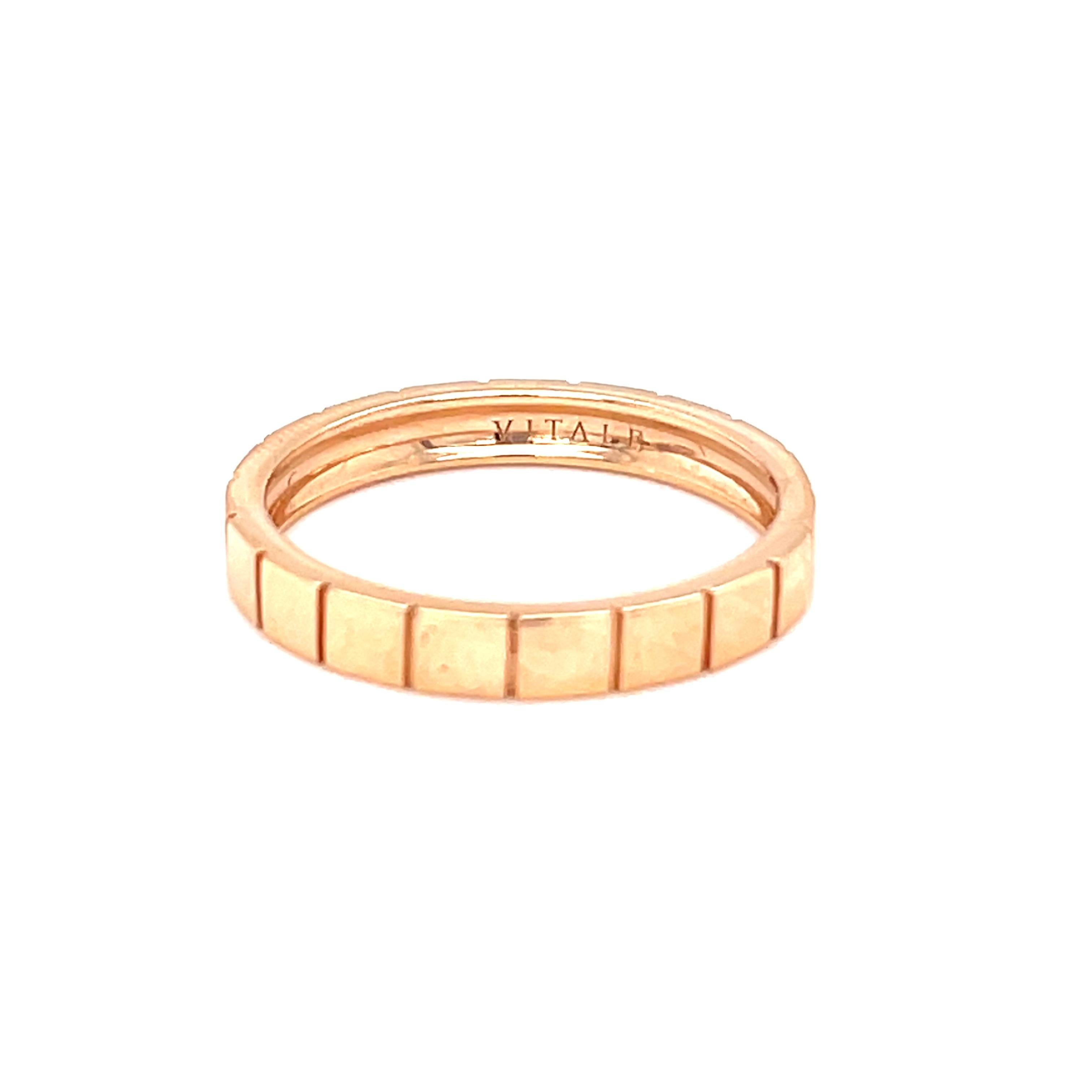 18K rose gold band ring is from Damier Collection. This beautifully decorated ring is 4 mm wide. Total metal weight is 4.55 gr. Great choice for wedding! 

Damier presents unique pieces of high-jewellery with outstanding elegance. The collection