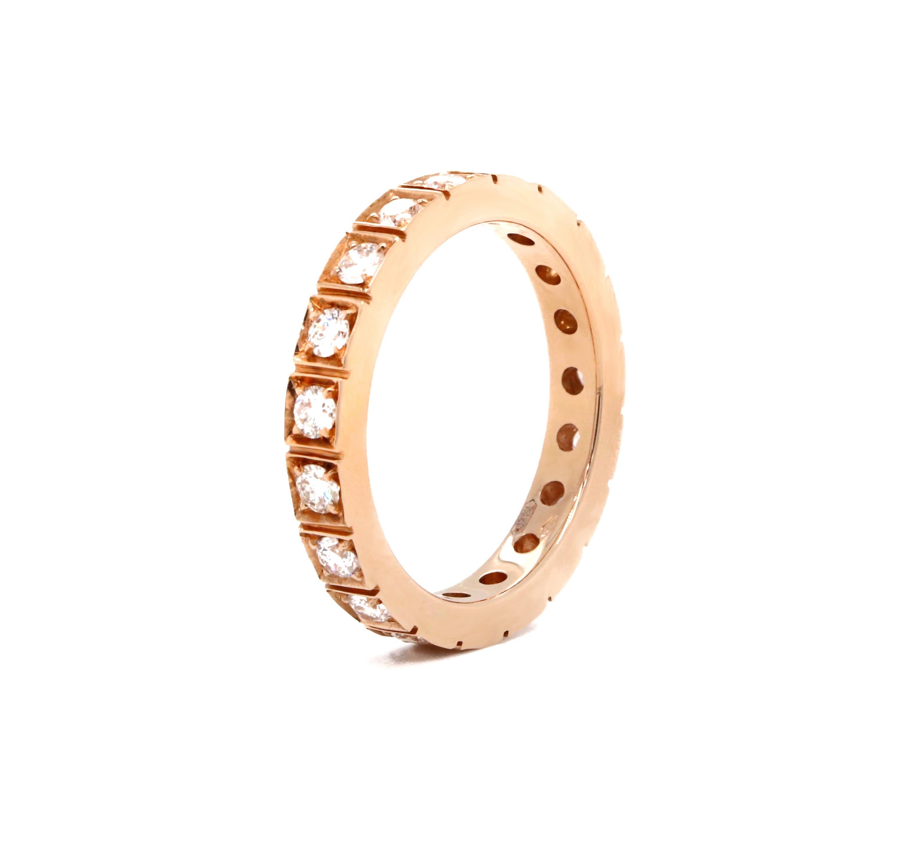 Contemporary 18 Karat Rose Gold White Diamond Band Ring For Sale