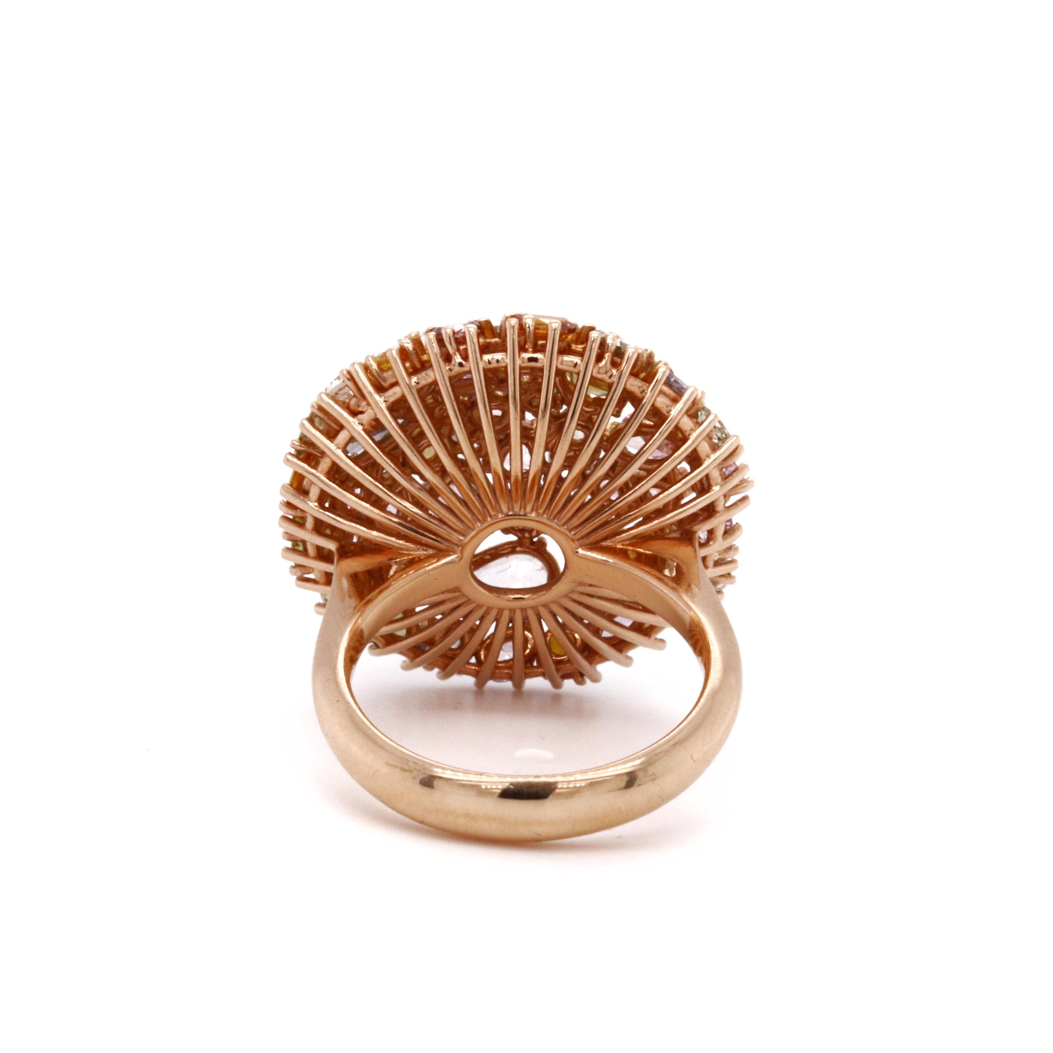 Round Cut 18 Karat Rose Gold Natural Fancy Diamond Cocktail Ring For Sale